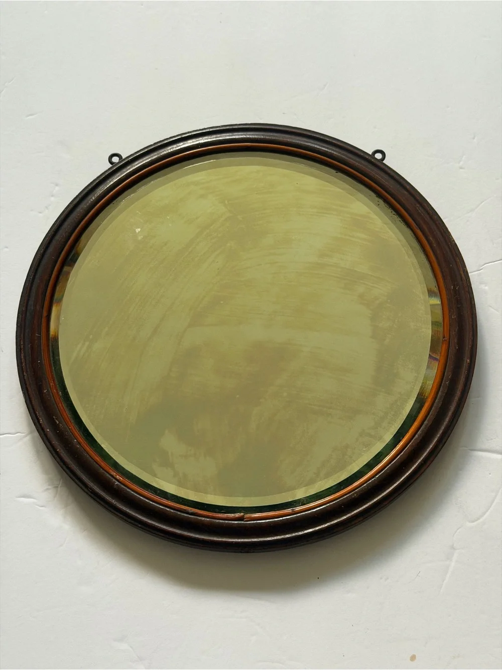 Vintage Round Wall Mirror with Dark Wood Frame 11 1/4”